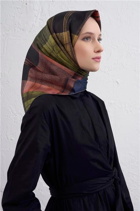 Armine Geometrik Desenli Saf İpek Twill Eşarp 9424D 80
