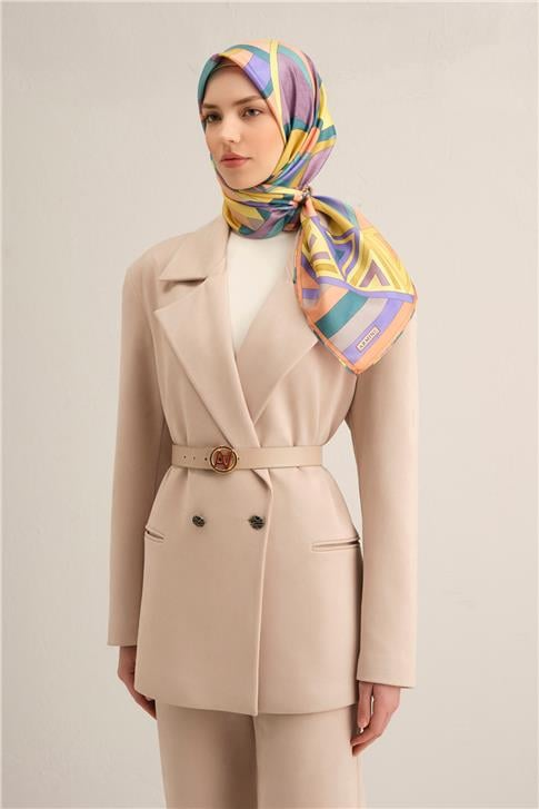 Armine Geometrik Desenli Saf İpek Twill Eşarp 9336D 54