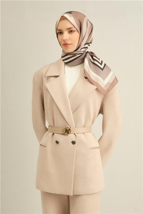 Armine Geometrik Desenli Saf İpek Twill Eşarp 9313D 84