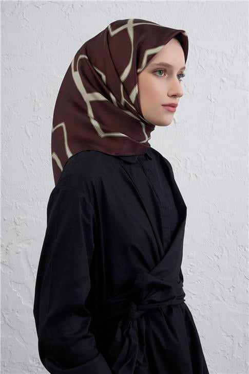 Armine Geometrik Desenli Saf İpek Twill Eşarp 9441D 04