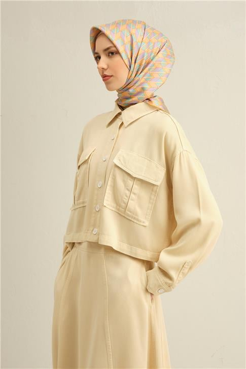 Armine Geometrik Desenli Saf İpek Twill Eşarp 9309D 51