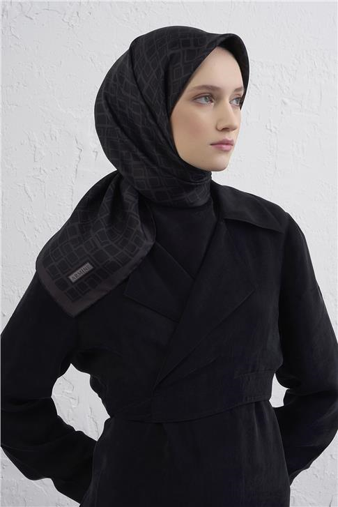 Armine Geometrik Desenli Saf İpek Twill Eşarp 9438D 56