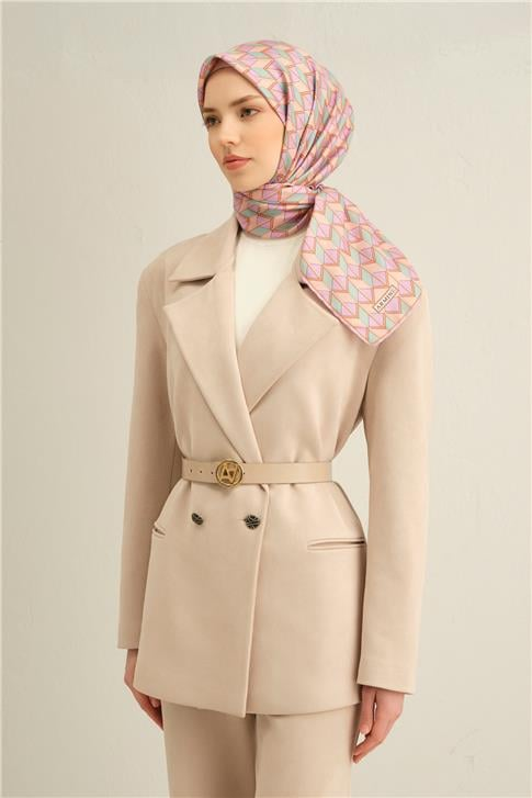 Armine Geometrik Desenli Saf İpek Twill Eşarp 9309D 34