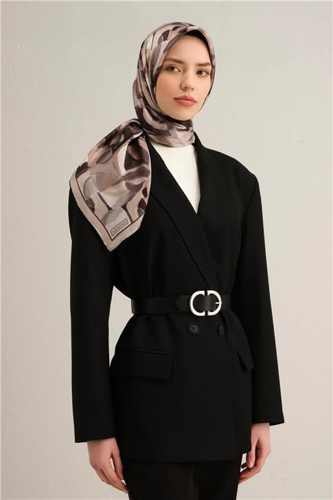 Armine Geometrik Desenli Saf İpek Twill Eşarp 9329D 85