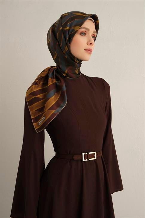 Armine Geometrik Desenli Saf İpek Twill Eşarp 9325D 21