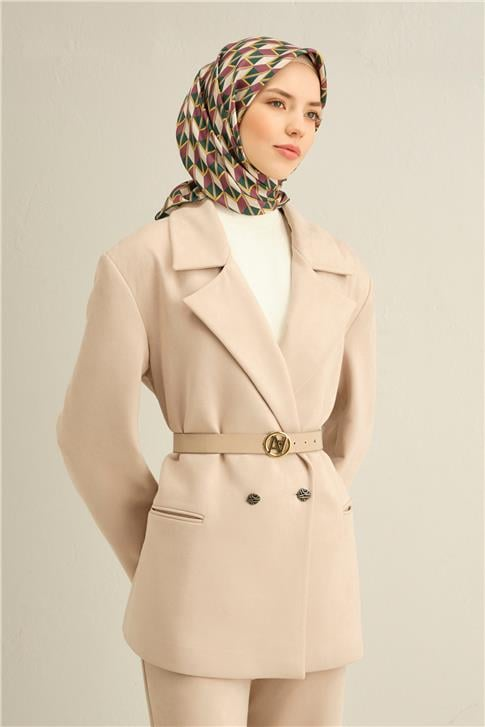Armine Geometrik Desenli Saf İpek Twill Eşarp 9309D 84