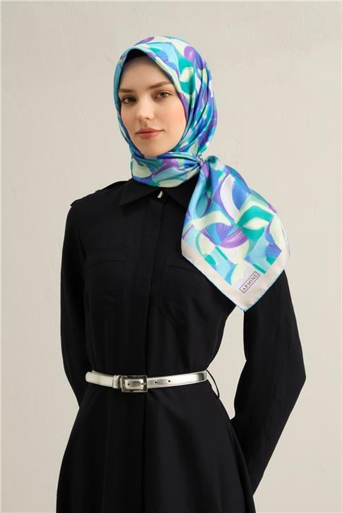 Armine Geometrik Desenli Saf İpek Twill Eşarp 9329D 33