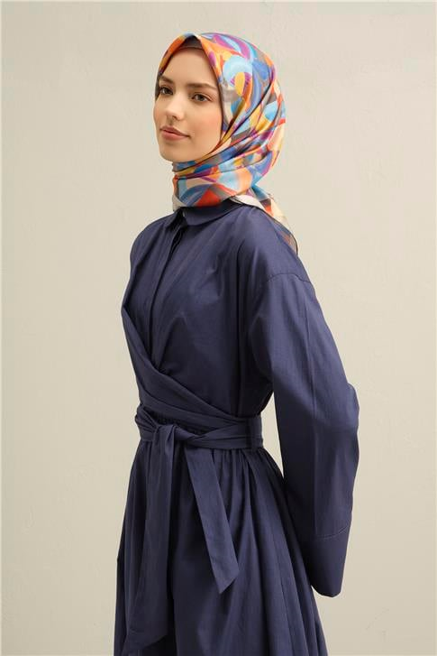 Armine Geometrik Desenli Saf İpek Twill Eşarp 9329D 01