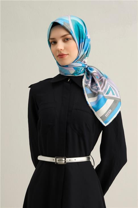 Armine Geometrik Desenli Saf İpek Twill Eşarp 9336D 32