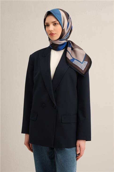 Armine Geometrik Desenli Saf İpek Twill Eşarp 9331D 58