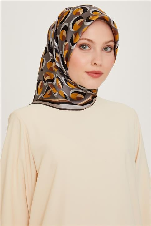 Armine Geometrik Desenli Sura Saf İpek Eşarp 9219D 05 36