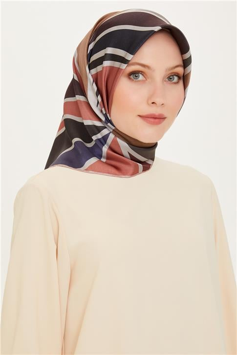 Armine Geometrik Desenli Sura Saf İpek Eşarp 9232D 85