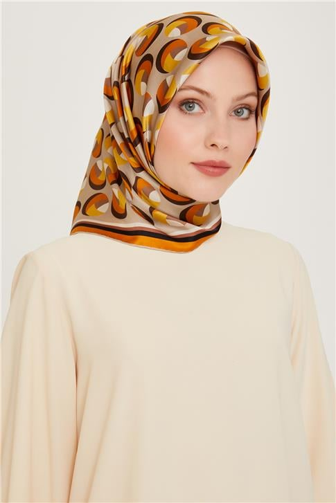 Armine Geometrik Desenli Sura Saf İpek Eşarp 9219D 05 38