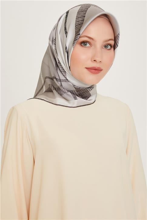 Armine Geometrik Desenli Sura Saf İpek Eşarp 9206D 05