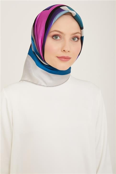 Armine Geometrik Desenli Twill İpek Eşarp 24Ya9122 55 37