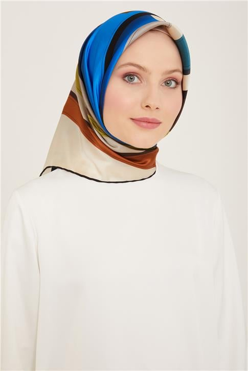 Armine Geometrik Desenli Twill İpek Eşarp 24Ya9122 55 36