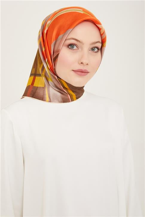 Armine Geometrik Desenli Twill İpek Eşarp 24Ya9147 36 32