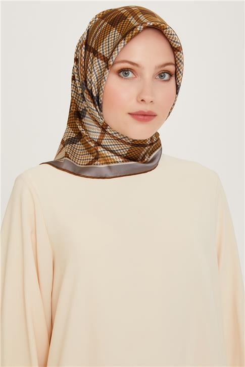 Armine Geometrik Desenli Twill Saf İpek Eşarp 9247D 05