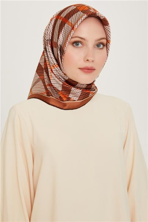 Armine Geometrik Desenli Twill Saf İpek Eşarp 9247D 03