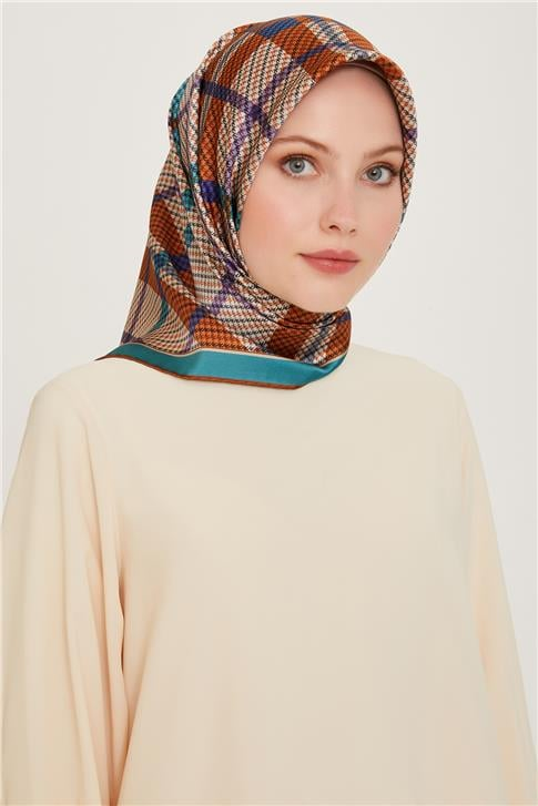 Armine Geometrik Desenli Twill Saf İpek Eşarp 9247D 04