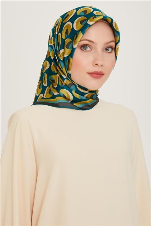 Armine Geometrik Desenli Twill Saf İpek Eşarp 9219D 05