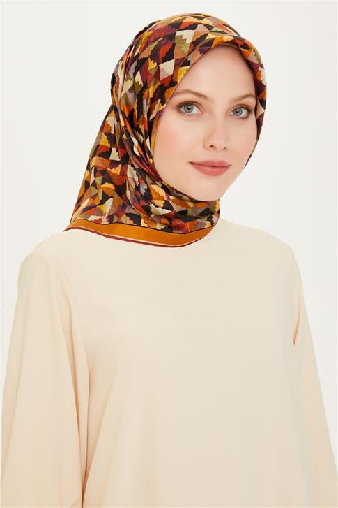 Armine Geometrik Desenli Twill Saf İpek Eşarp 9214D 85 81