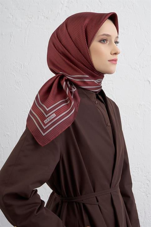 Armine Klasik Desenli Saf İpek Twill Eşarp 9404D 82