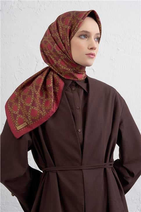 Armine Klasik Desenli Saf İpek Twill Eşarp 9410D 01