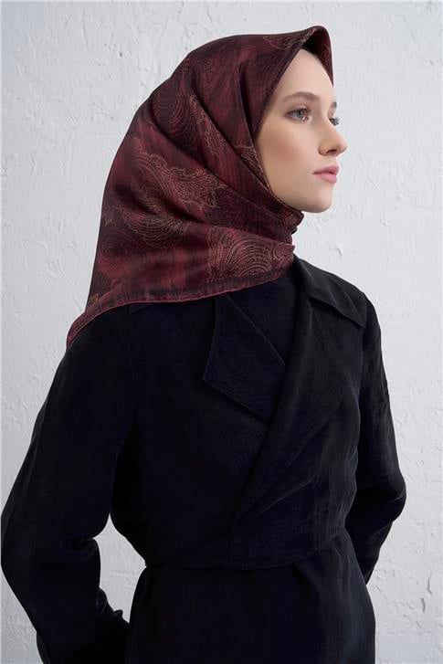 Armine Klasik Desenli Saf İpek Twill Eşarp 9428D 03