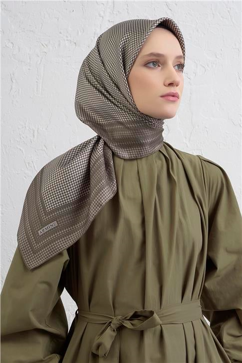 Armine Klasik Desenli Saf İpek Twill Eşarp 9404D 87