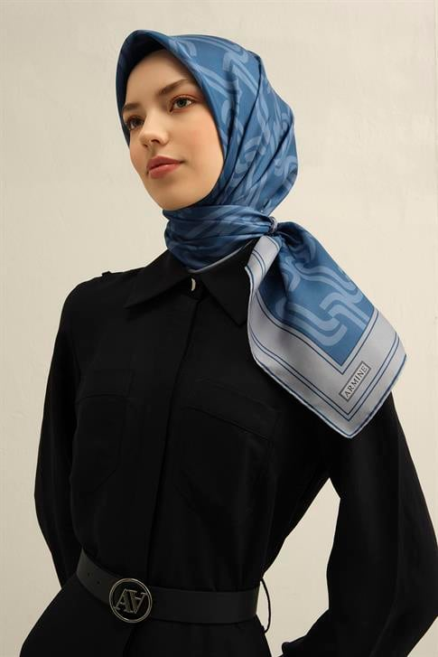 Armine Klasik Desenli Saf İpek Twill Eşarp 9343D 03