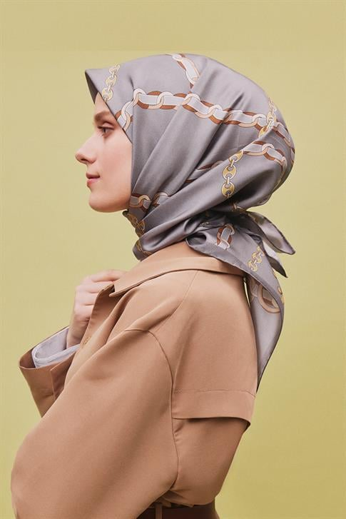 Armine Klasik Desenli Saf İpek Twill Eşarp 9346D 34