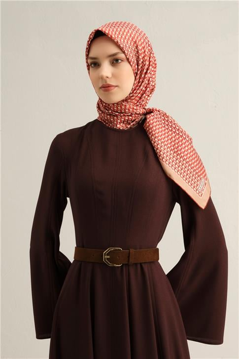 Armine Klasik Desenli Saf İpek Twill Eşarp 9319D 07
