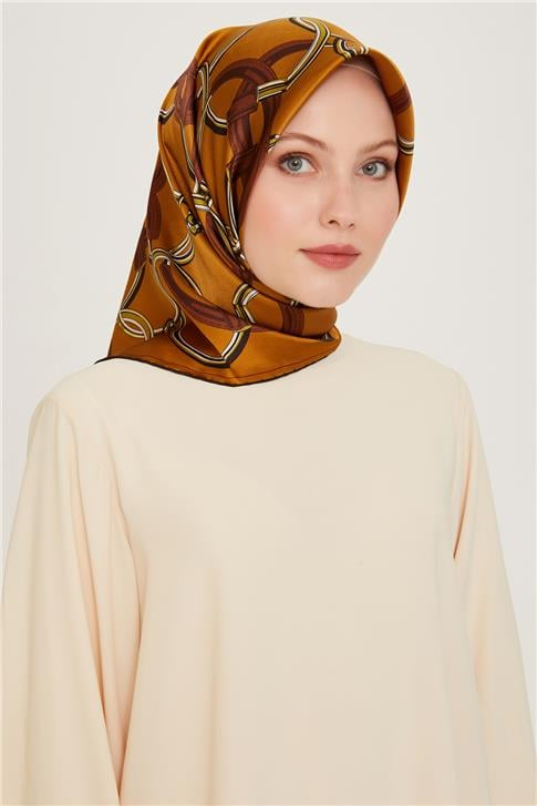 Armine Klasik Desenli Twill Saf İpek Eşarp 9203D 53