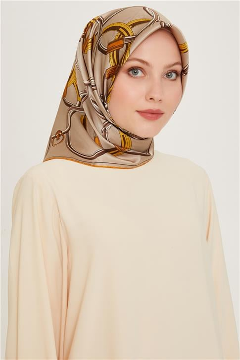 Armine Klasik Desenli Twill Saf İpek Eşarp 9203D 33