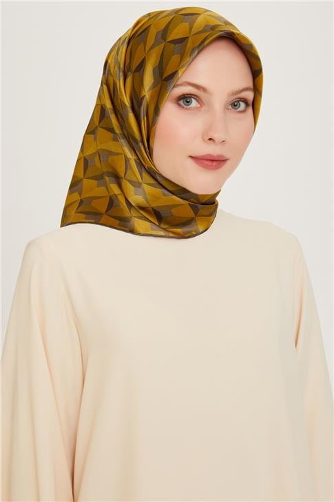 Armine Klasik Desenli Twill Saf İpek Eşarp 9204D 53