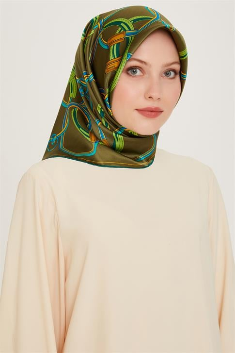 Armine Klasik Desenli Twill Saf İpek Eşarp 9203D 04