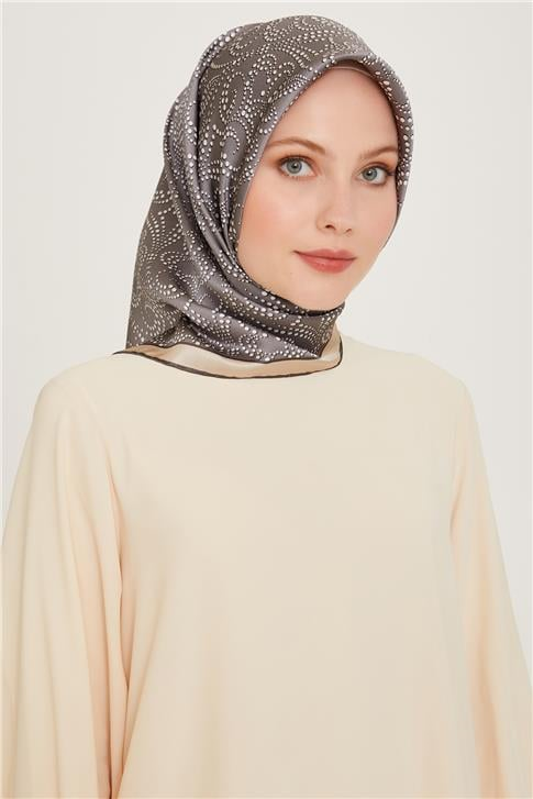 Armine Klasik Desenli Twill Saf İpek Eşarp 9246D 33
