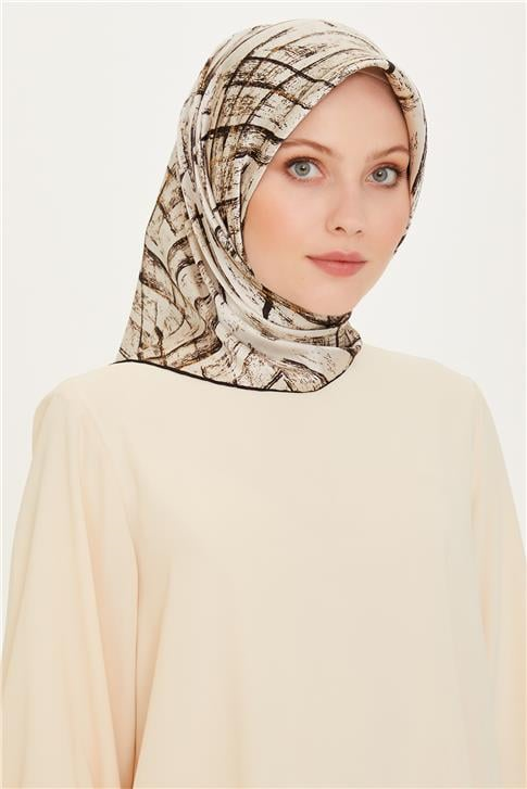 Armine Klasik Desenli Twill Saf İpek Eşarp 9258D 01