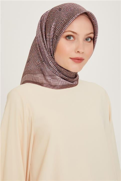 Armine Klasik Desenli Twill Saf İpek Eşarp 9252D 03 83