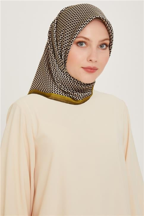 Armine Klasik Desenli Twill Saf İpek Eşarp 9243D 04 04