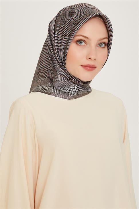 Armine Klasik Desenli Twill Saf İpek Eşarp 9252D 03 09