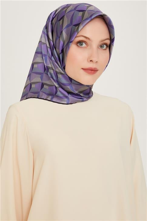 Armine Klasik Desenli Twill Saf İpek Eşarp 9204D 37