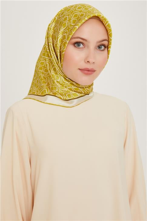 Armine Klasik Desenli Twill Saf İpek Eşarp 9248D 05 33
