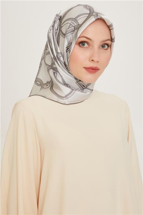Armine Klasik Desenli Twill Saf İpek Eşarp 9203D 86