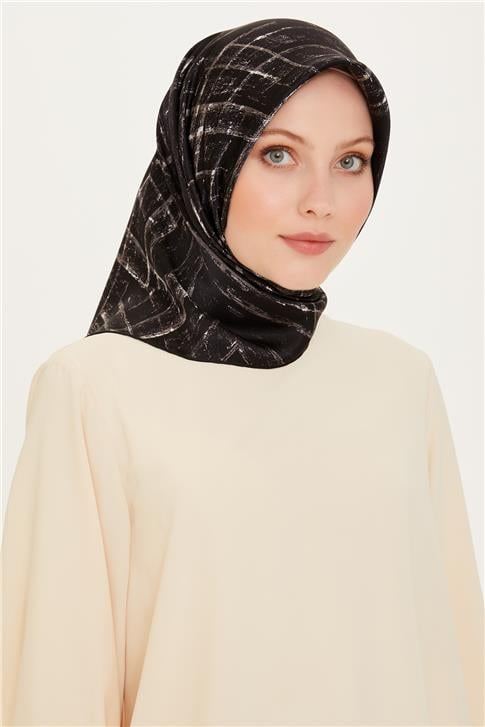 Armine Klasik Desenli Twill Saf İpek Eşarp 9258D 05