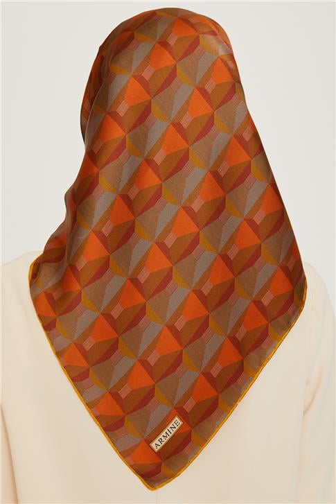 Armine Klasik Desenli Twill Saf İpek Eşarp 9258D 06