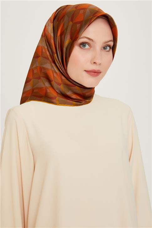 Armine Klasik Desenli Twill Saf İpek Eşarp 9204D 38