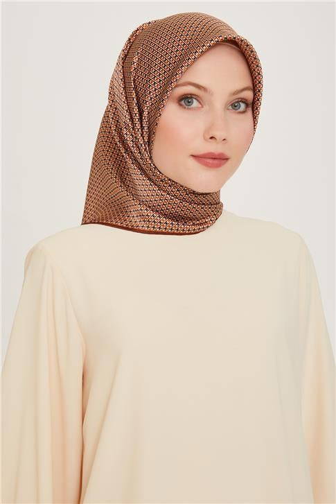 Armine Klasik Desenli Twill Saf İpek Eşarp 9210D 80 32