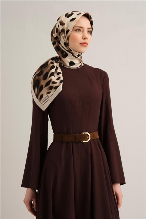 Armine Leopar Desenli Saf İpek Twill Eşarp 9320D 51
